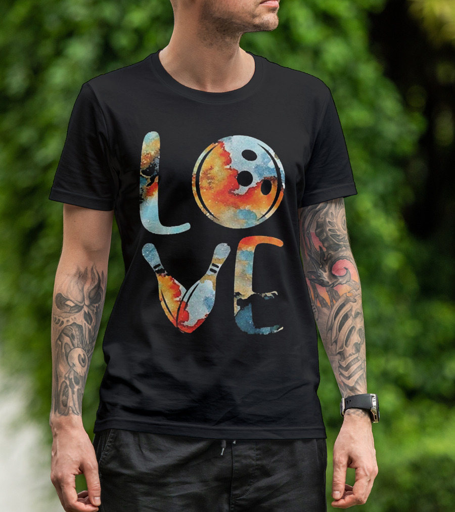 LOVE Bowling Pins And Ball Colorful Print T-Shirt