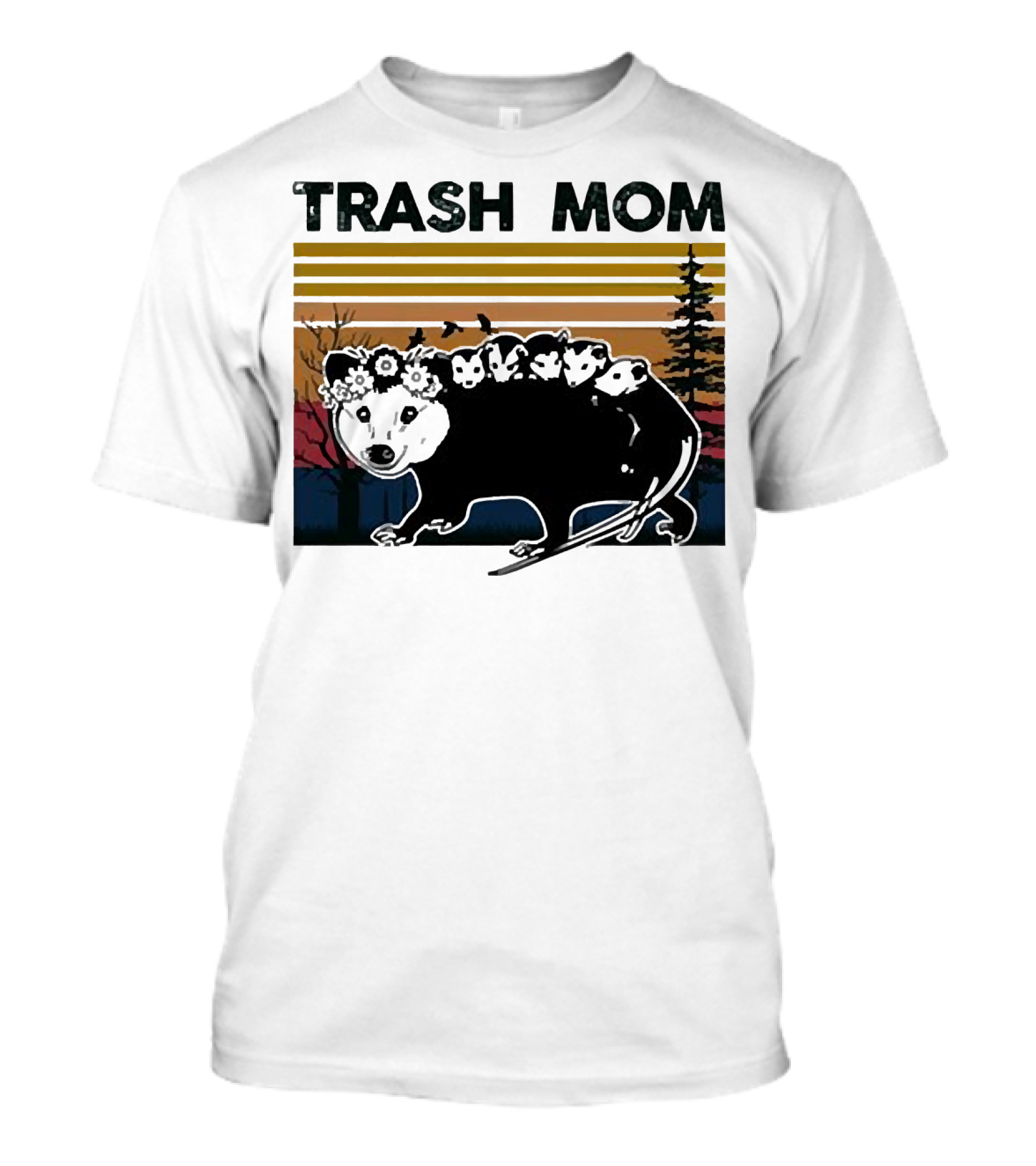 Trash Mom Raccoon Retro Forest Sunset T-Shirt