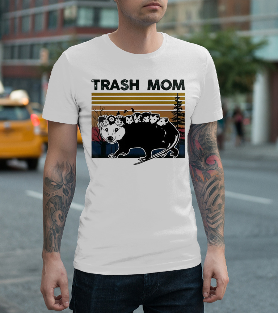 Trash Mom Raccoon Retro Forest Sunset T-Shirt