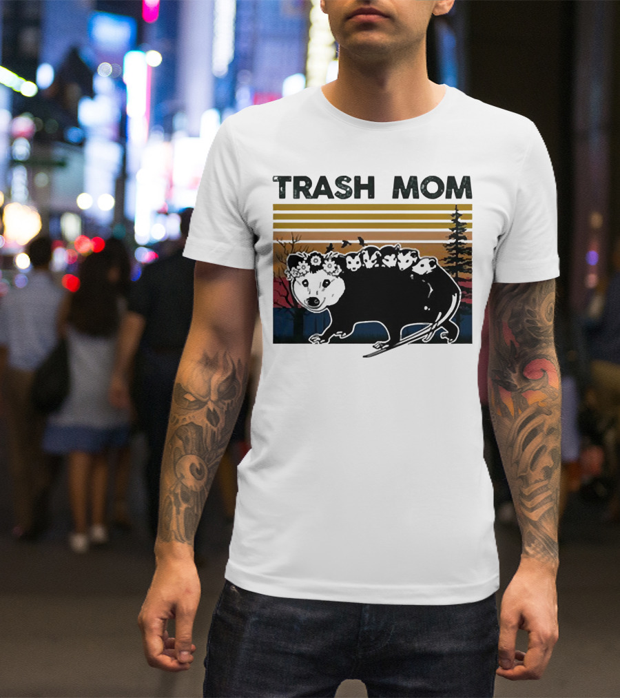 Trash Mom Raccoon Retro Forest Sunset T-Shirt