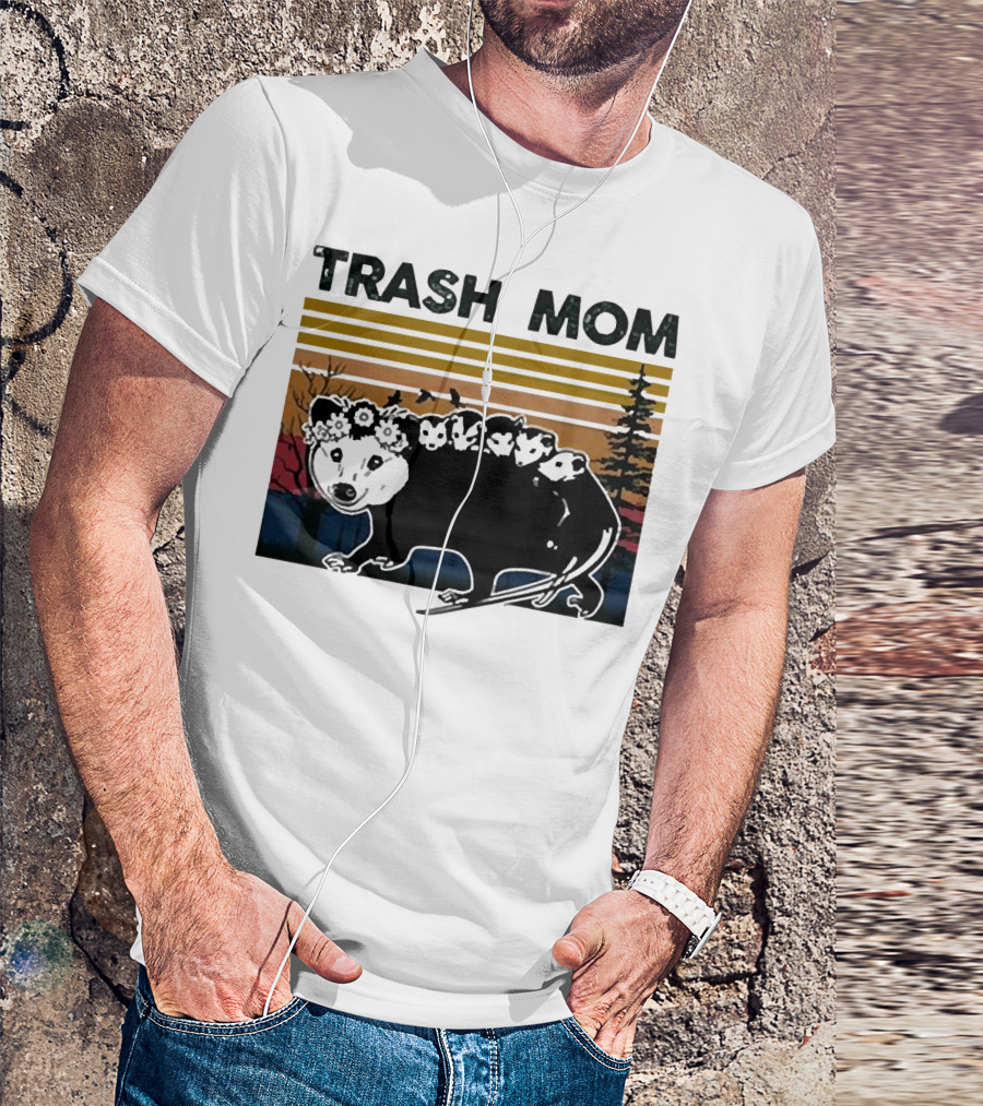 Trash Mom Raccoon Retro Forest Sunset T-Shirt