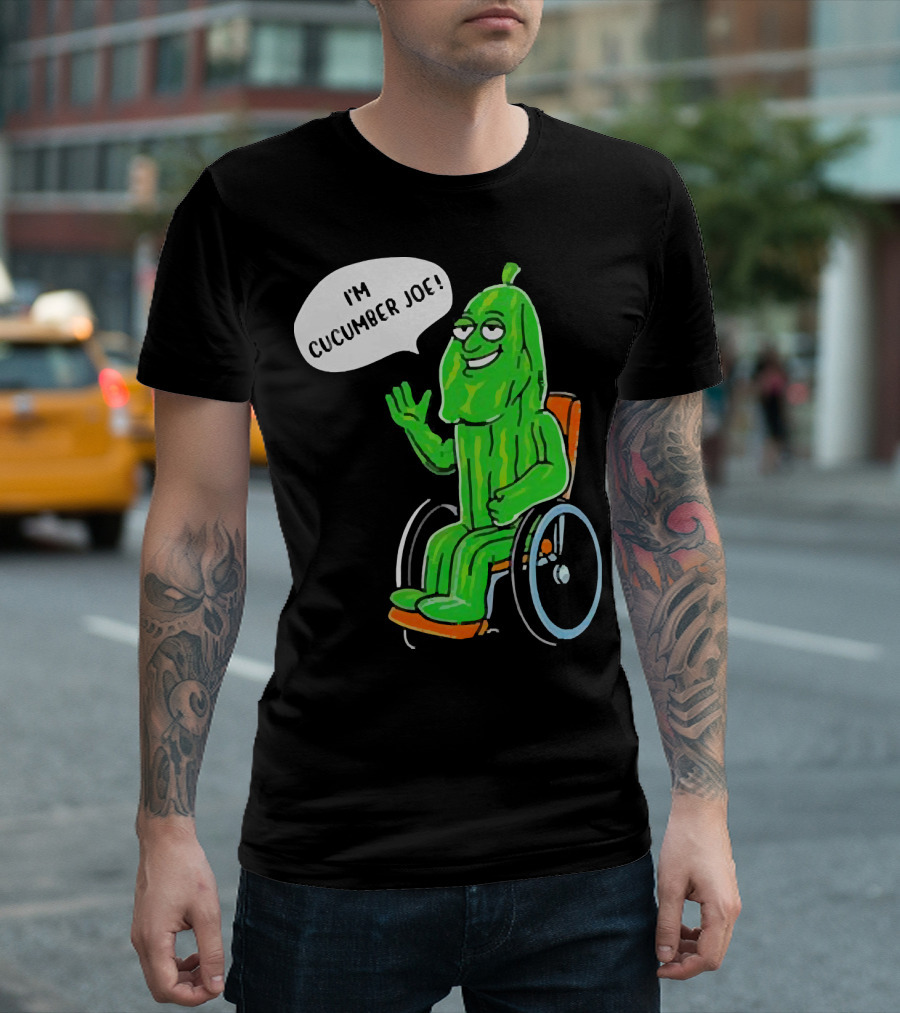 I’m Cucumber Joe Cartoon Pickle Character in Wheelchair T-Shirt