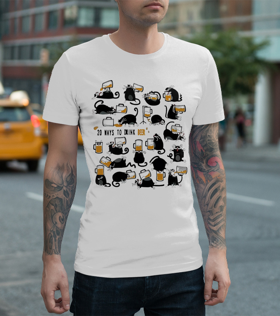 Black Cats Drinking Beer in 20 Different Ways T-Shirt