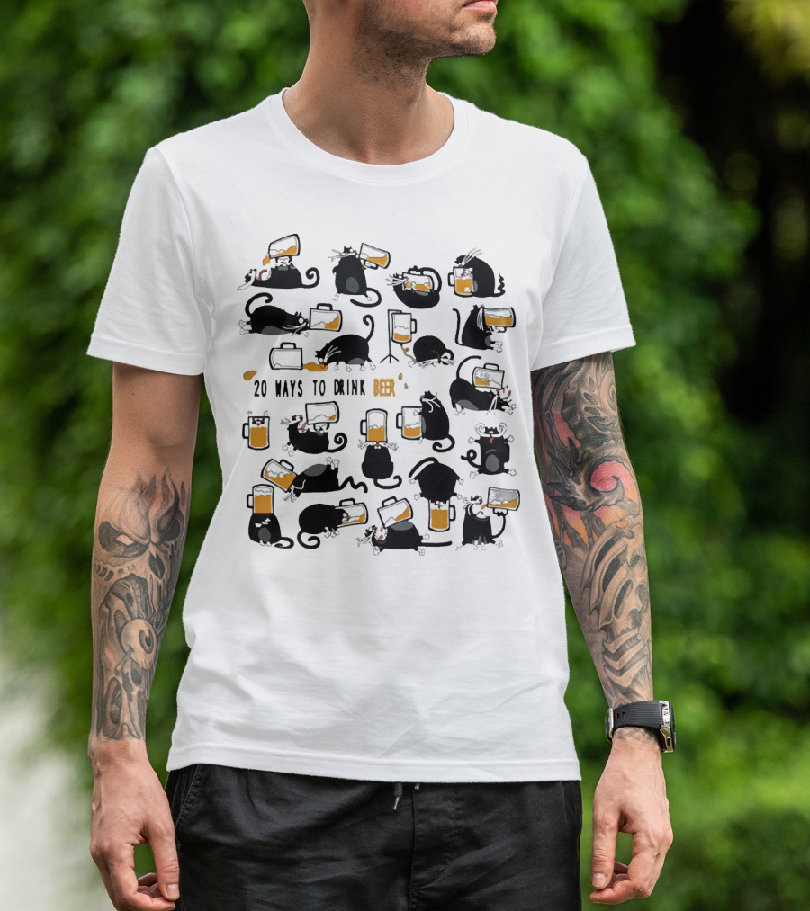 Black Cats Drinking Beer In 20 Different Ways T-Shirt