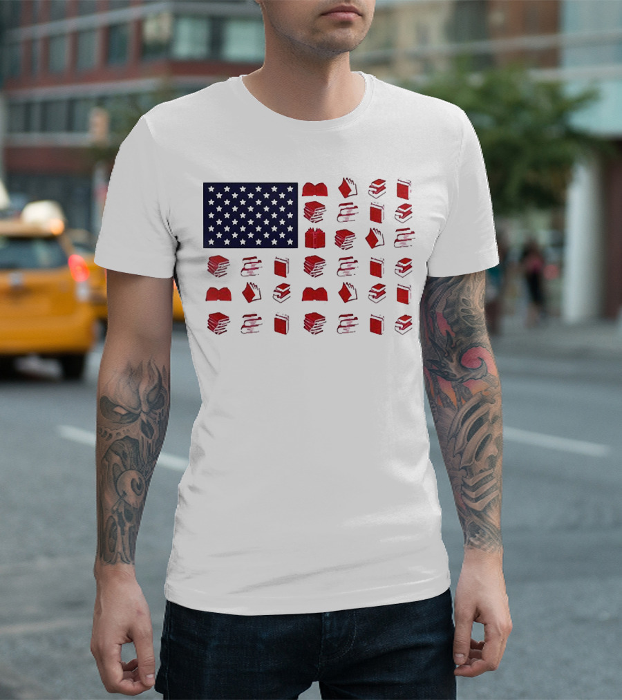 American Flag Made of Books Veteran Independence Day T-Shirt