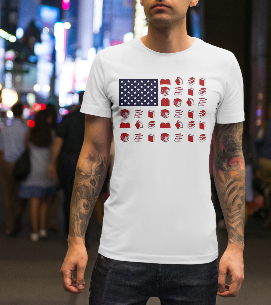 American Flag Made Of Books Veteran Independence Day T-Shirt