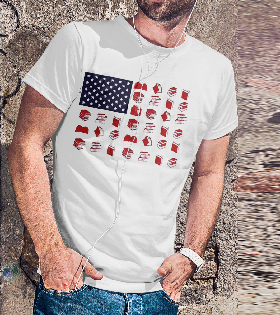 American Flag Made Of Books Veteran Independence Day T-Shirt