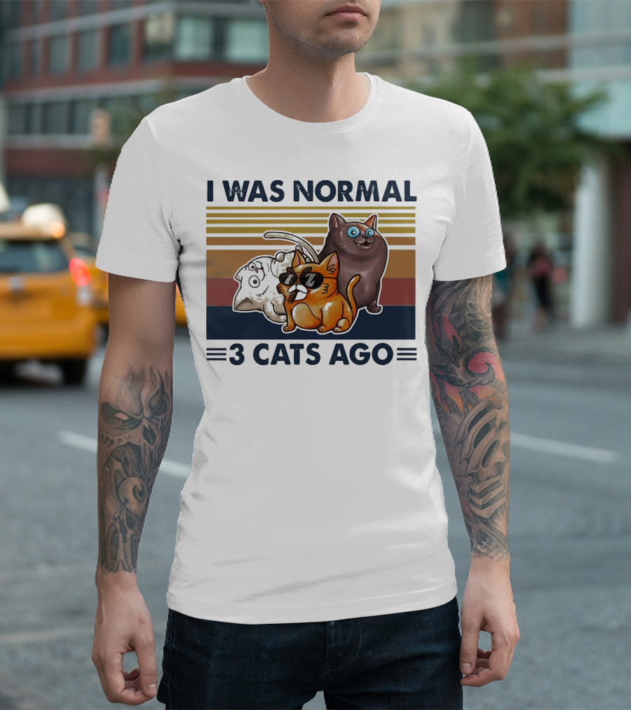 I Was Normal 3 Cats Ago Retro Style Black Version T-Shirt