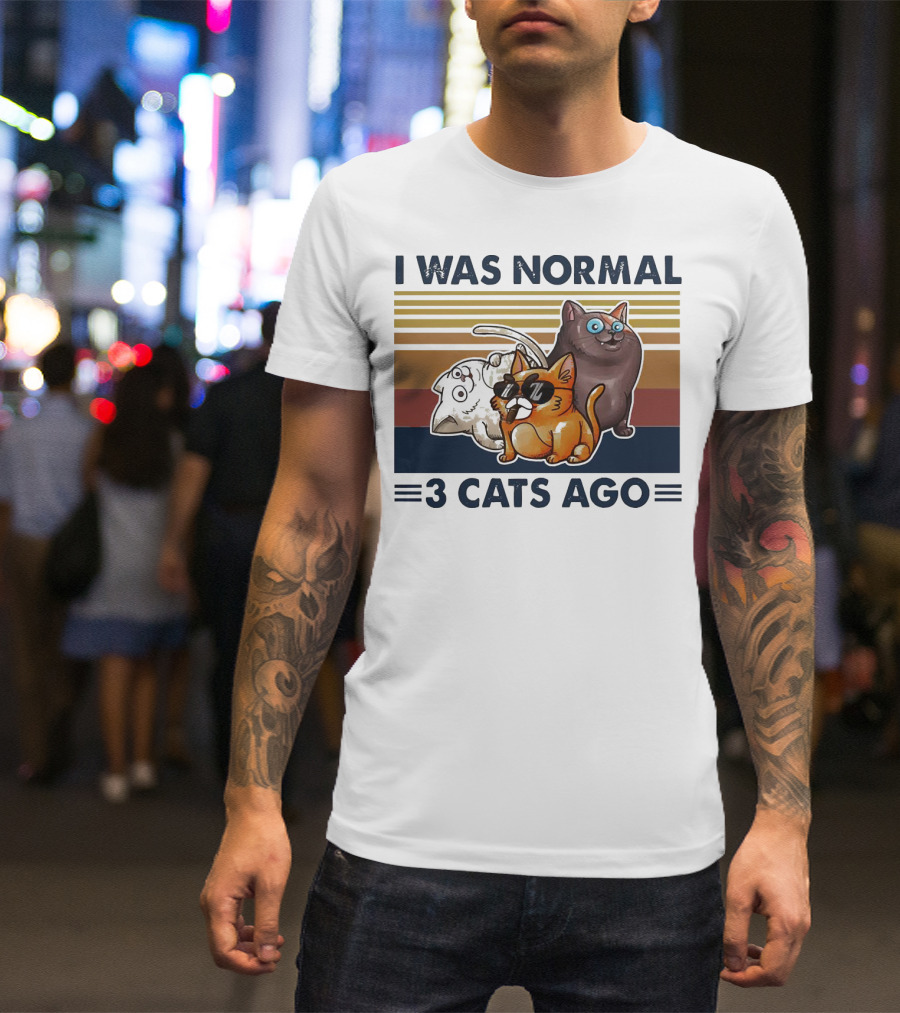 I Was Normal 3 Cats Ago Retro Style Black Version T-Shirt