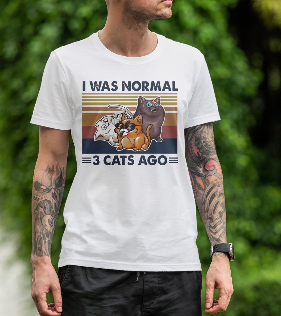 I Was Normal 3 Cats Ago Retro Style Black Version T-Shirt