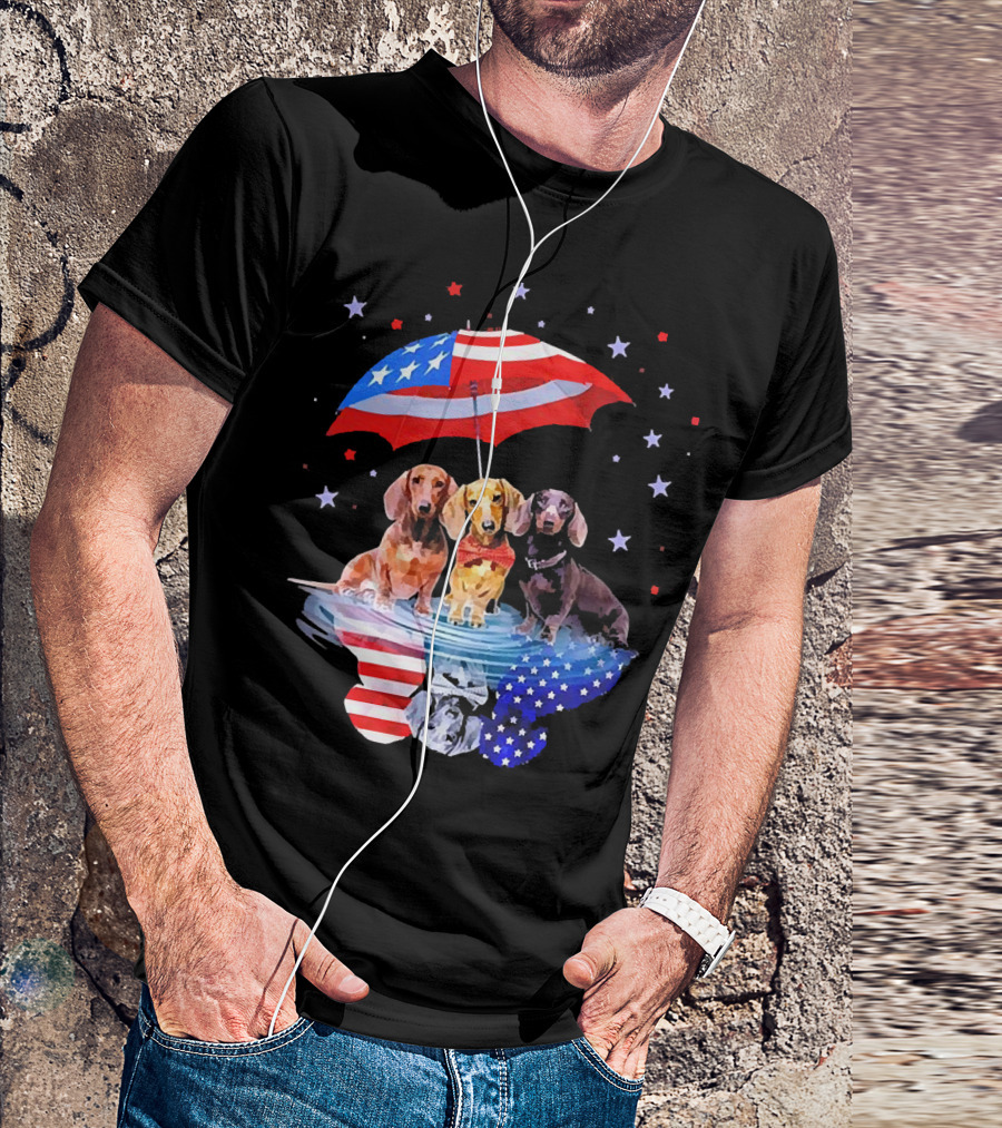 Dogs Dachshund American Flag Stars Umbrella T-Shirt