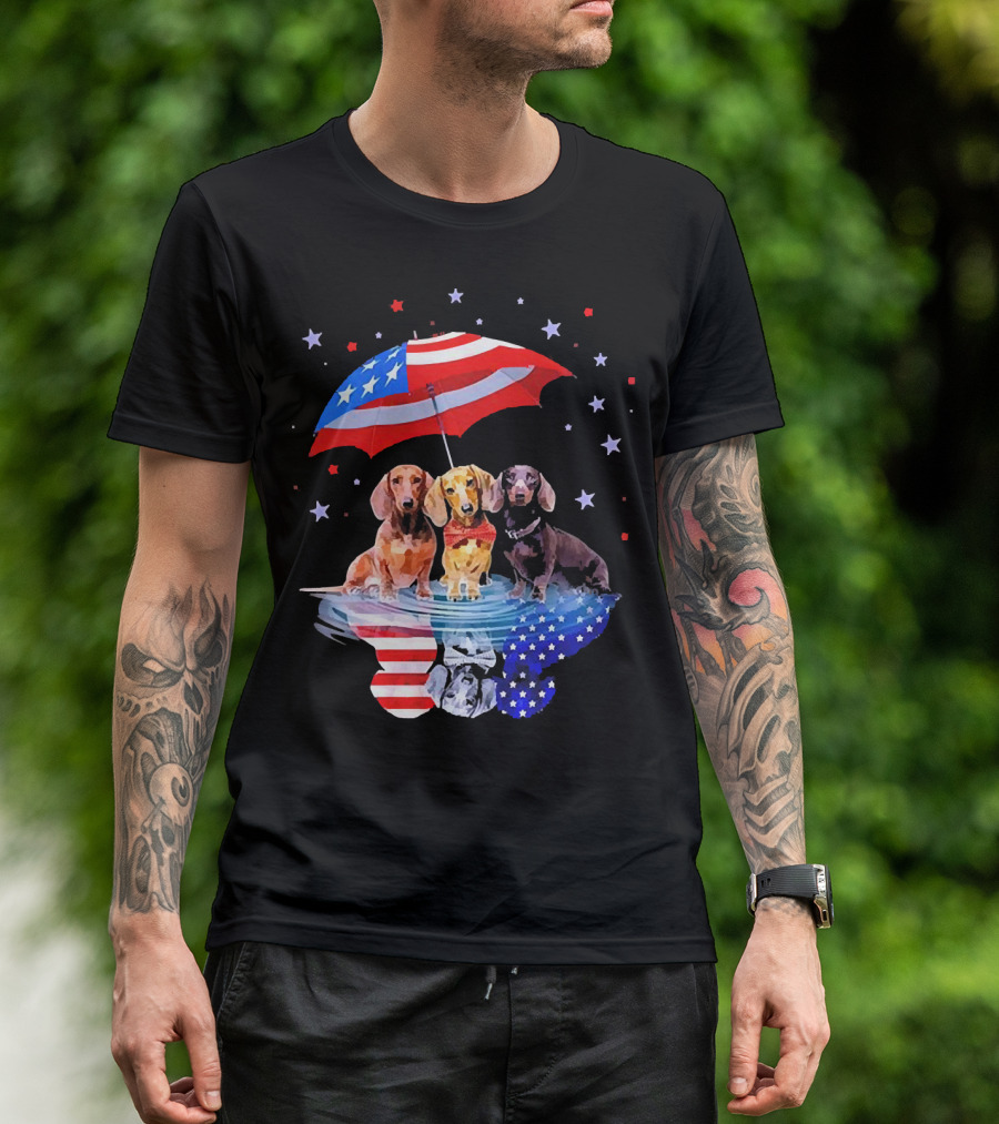 Dogs Dachshund American Flag Stars Umbrella T-Shirt