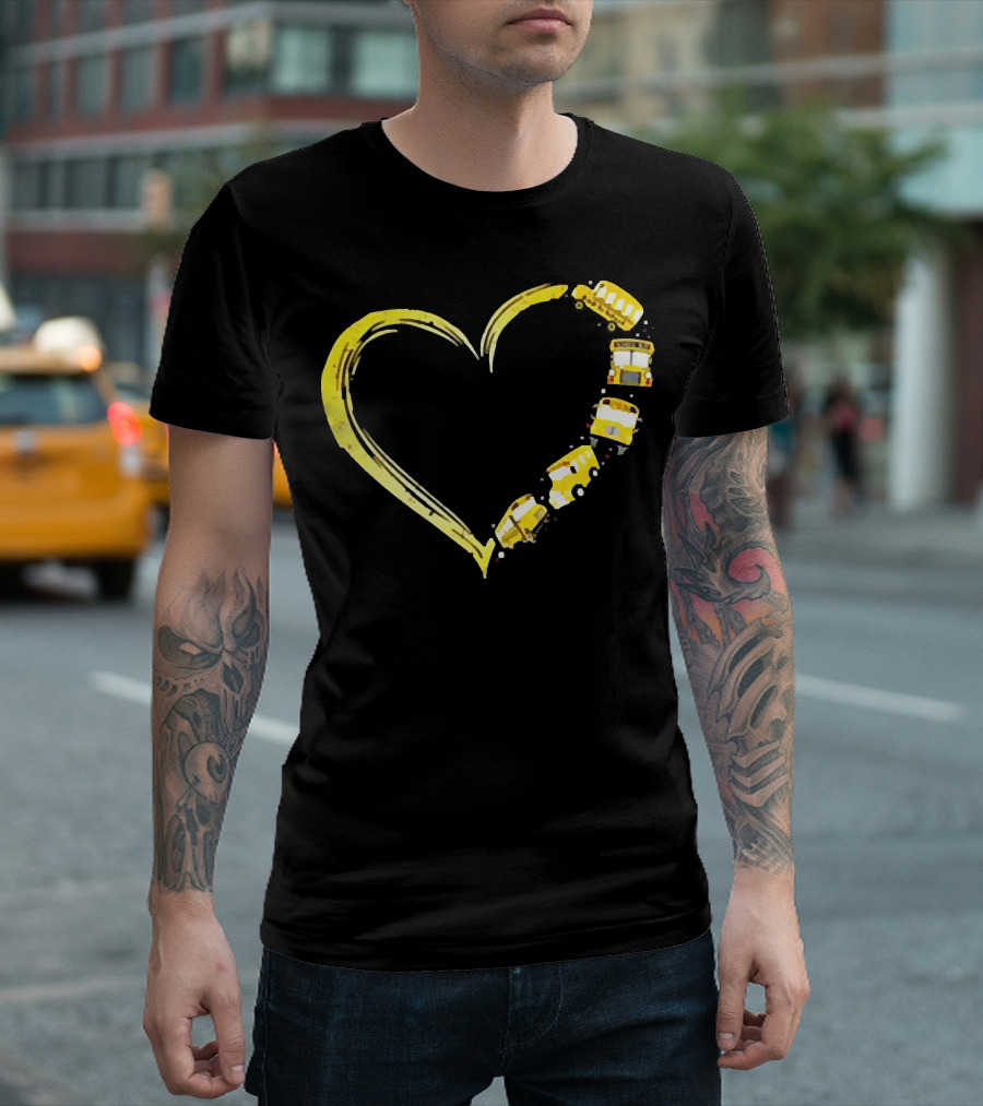 Heart-Shaped Yellow School Bus Journey Love Back to School T-Shirt