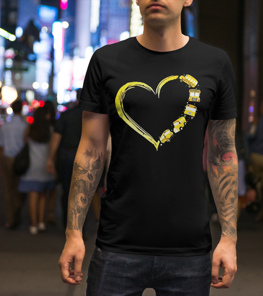 Heart-Shaped Yellow School Bus Journey Love Back To School T-Shirt