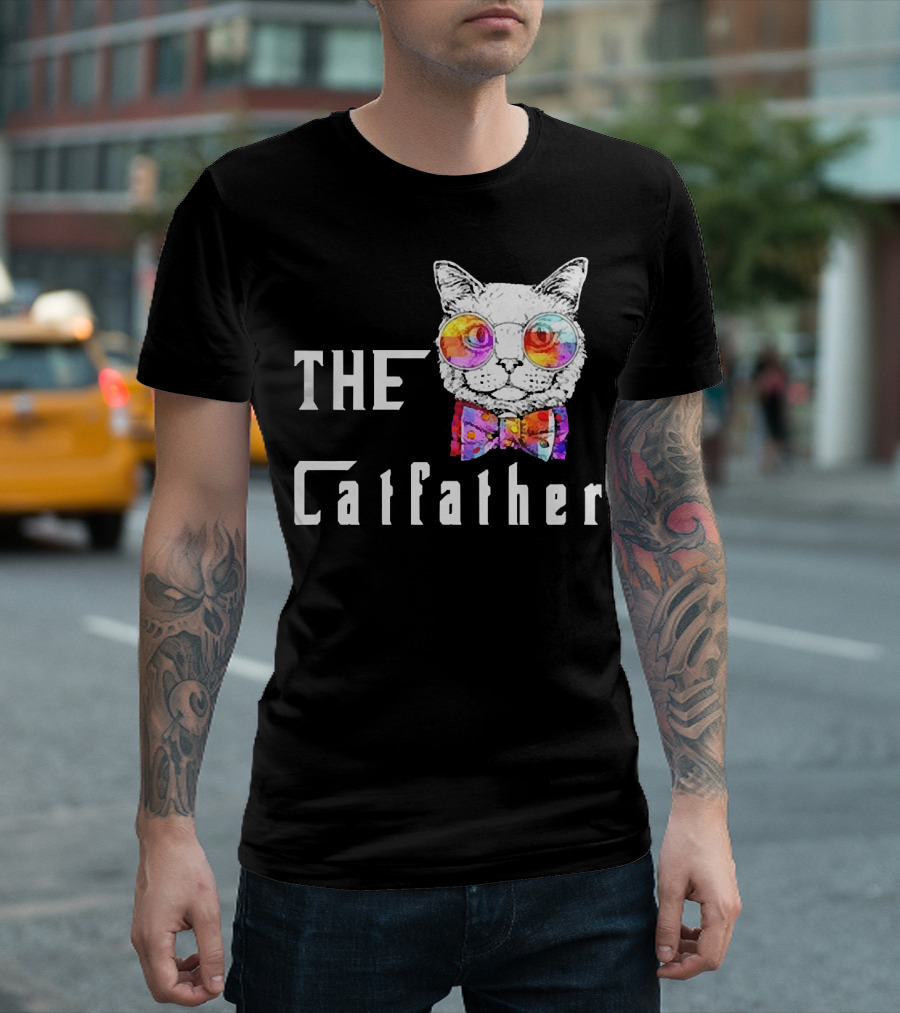 The Catfather Nerd Cat with Glasses and Bow T-Shirt