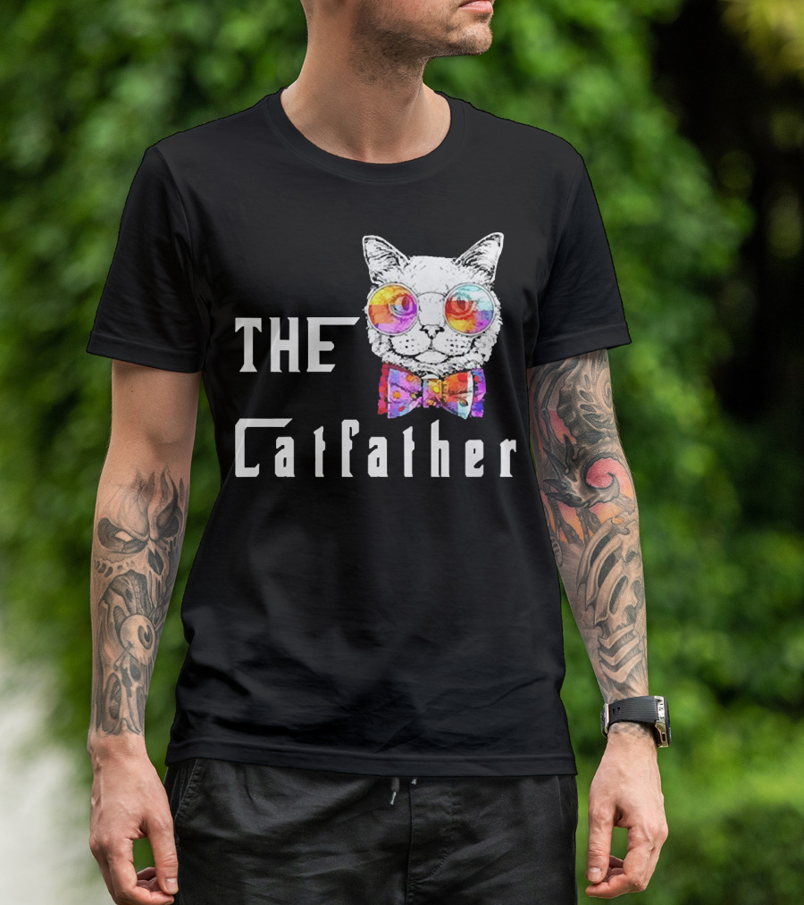 The Catfather Nerd Cat With Glasses And Bow T-Shirt
