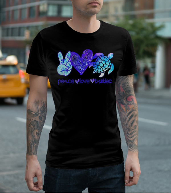 Peace Love Turtles Blue Tie-Dye T-Shirt