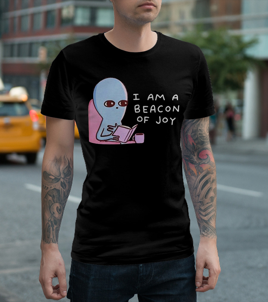 Strange Planet I Am a Beacon of Joy Alien Reading Book with Coffee T-Shirt
