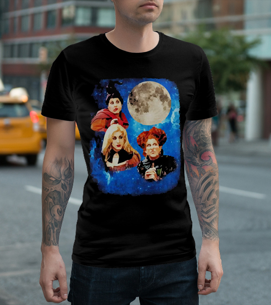 Three Hocus Pocus Moon Sanderson Sisters Night Sky T-Shirt