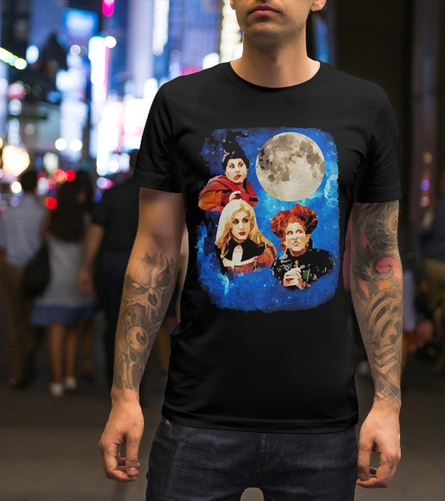 Three Hocus Pocus Moon Sanderson Sisters Night Sky T-Shirt