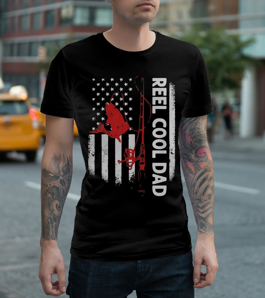 Reel Cool Dad American Flag Fishing Veteran T-Shirt