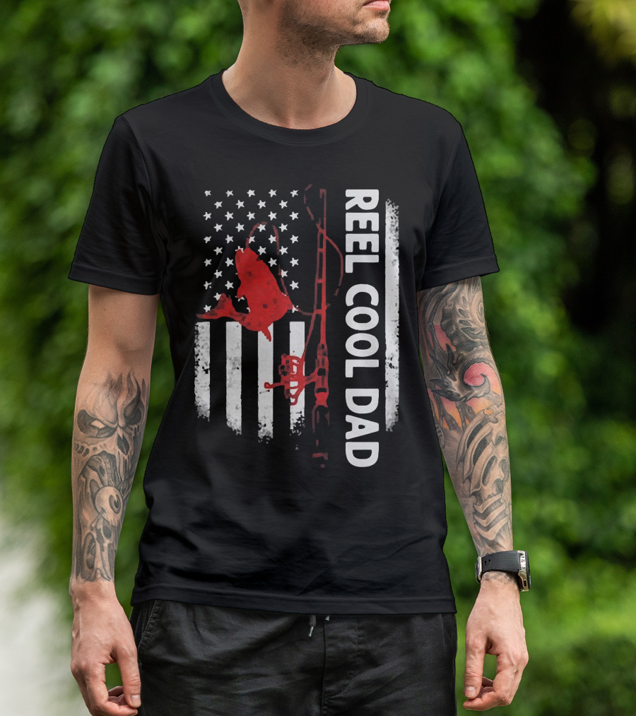 Reel Cool Dad American Flag Fishing Veteran T-Shirt