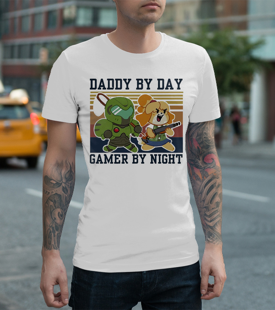 Daddy By Day Gamer By Night Doomguy Isabelle Crossover T-Shirt