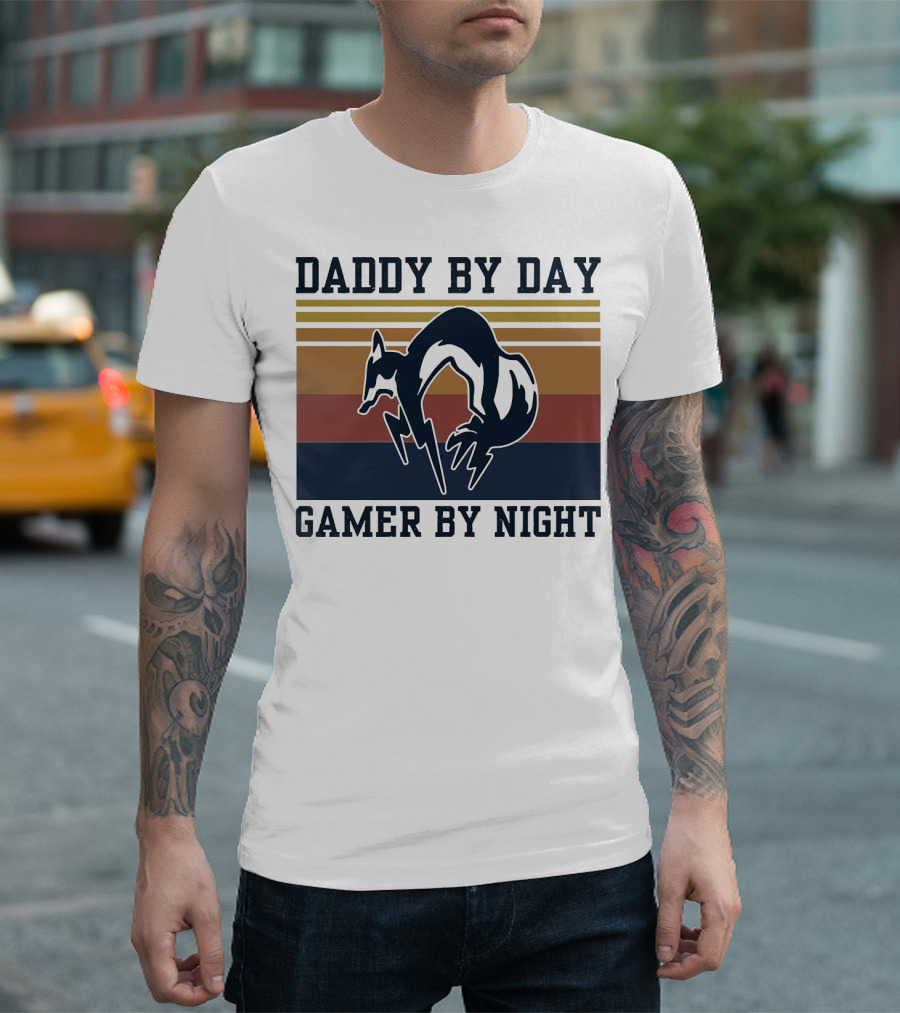 Daddy By Day Gamer By Night Retro Foxhound T-Shirt
