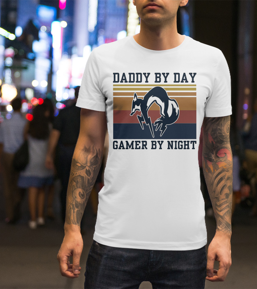 Daddy By Day Gamer By Night Retro Foxhound T-Shirt