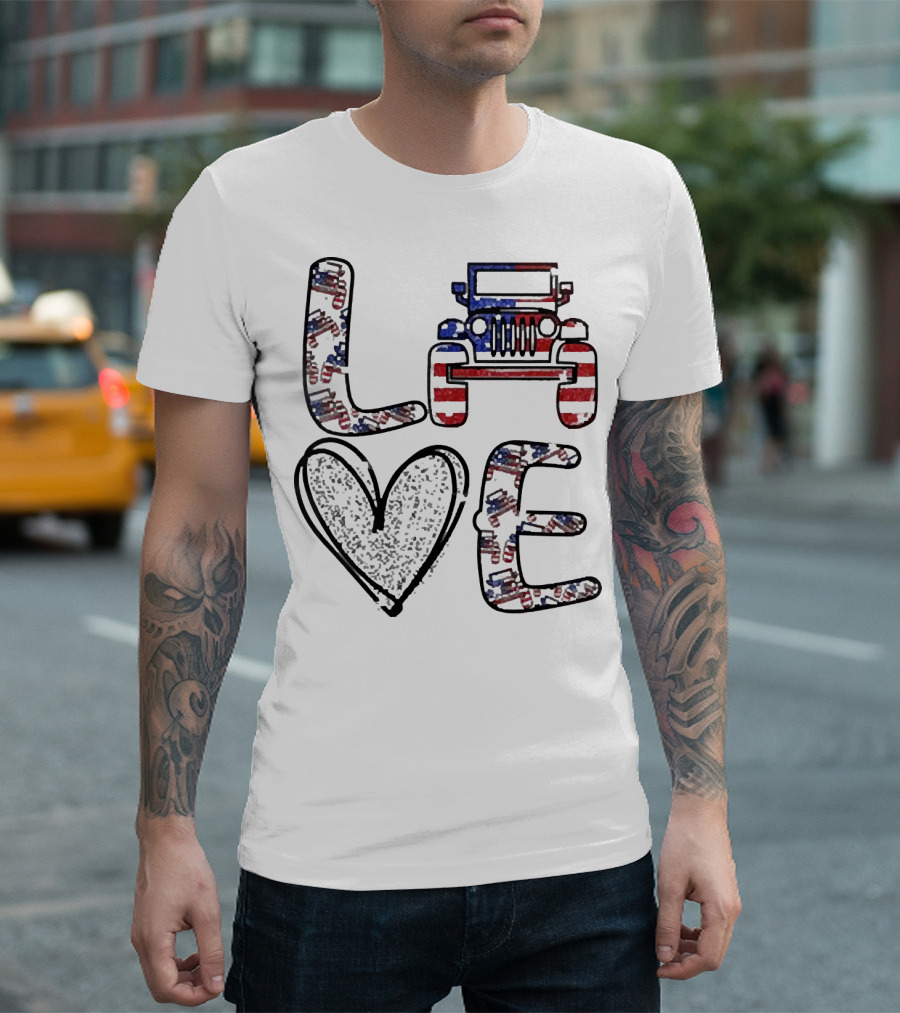 Love Jeep American Flag Enthusiast T-Shirt