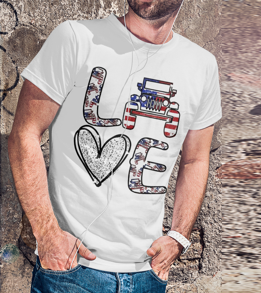 Love Jeep American Flag Enthusiast T-Shirt