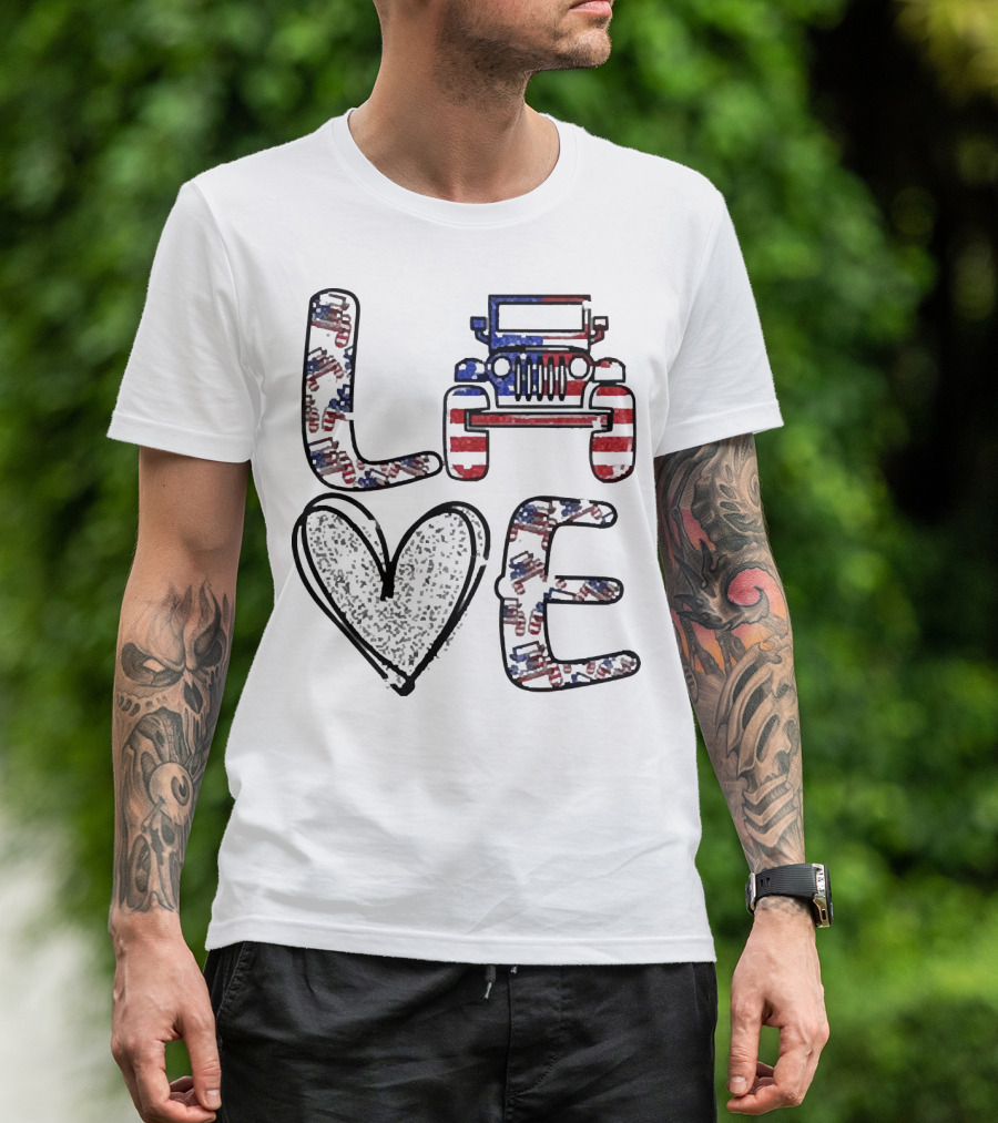 Love Jeep American Flag Enthusiast T-Shirt