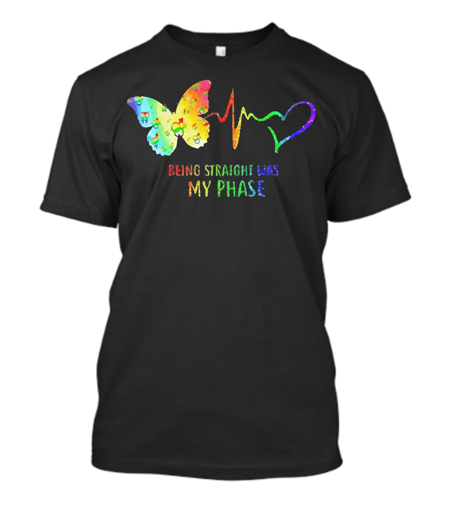 Being Straight Was My Phase Heartbeat Butterfly Rainbow T-Shirt