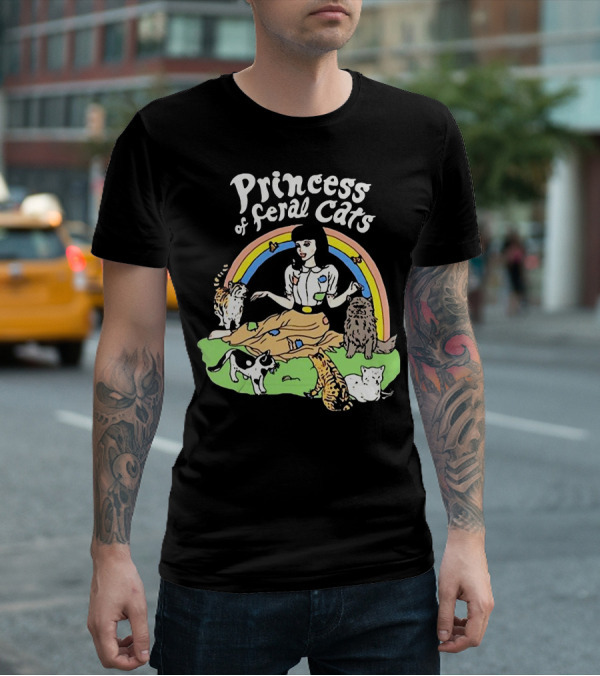 Princess Of Feral Cats With Rainbow And Cats In T-Shirt
