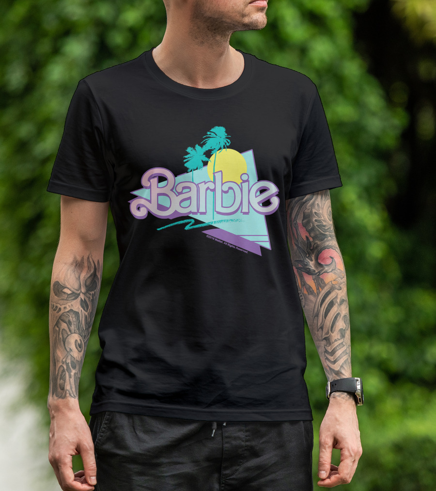 Barbie Pastel 90s Retro Logo With Palm Trees And Sunburst T-Shirt