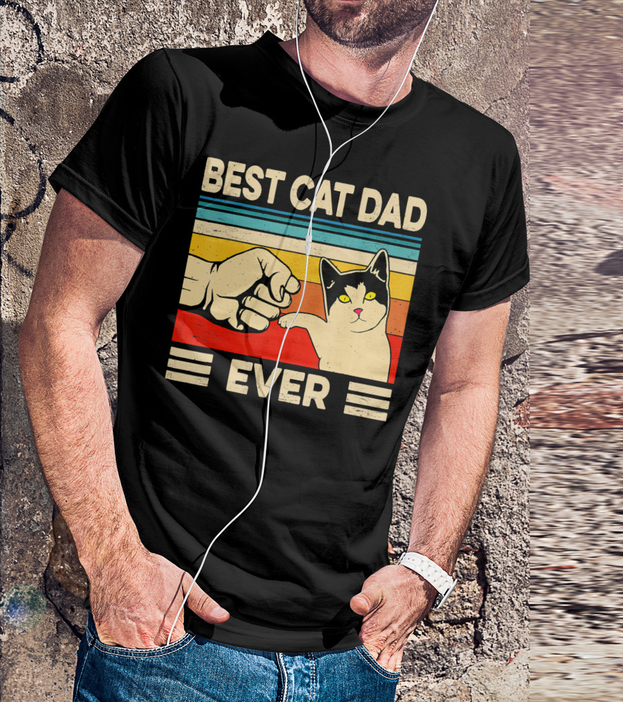 Best Cat Dad Ever Fist Bump Retro Cat T-Shirt