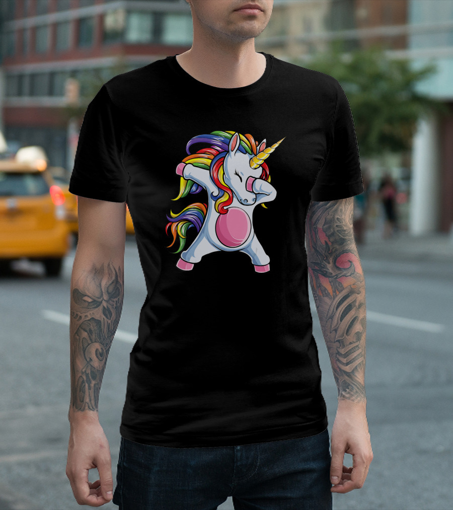 Dabbing Unicorn Rainbow Girls Kids Women T-Shirt