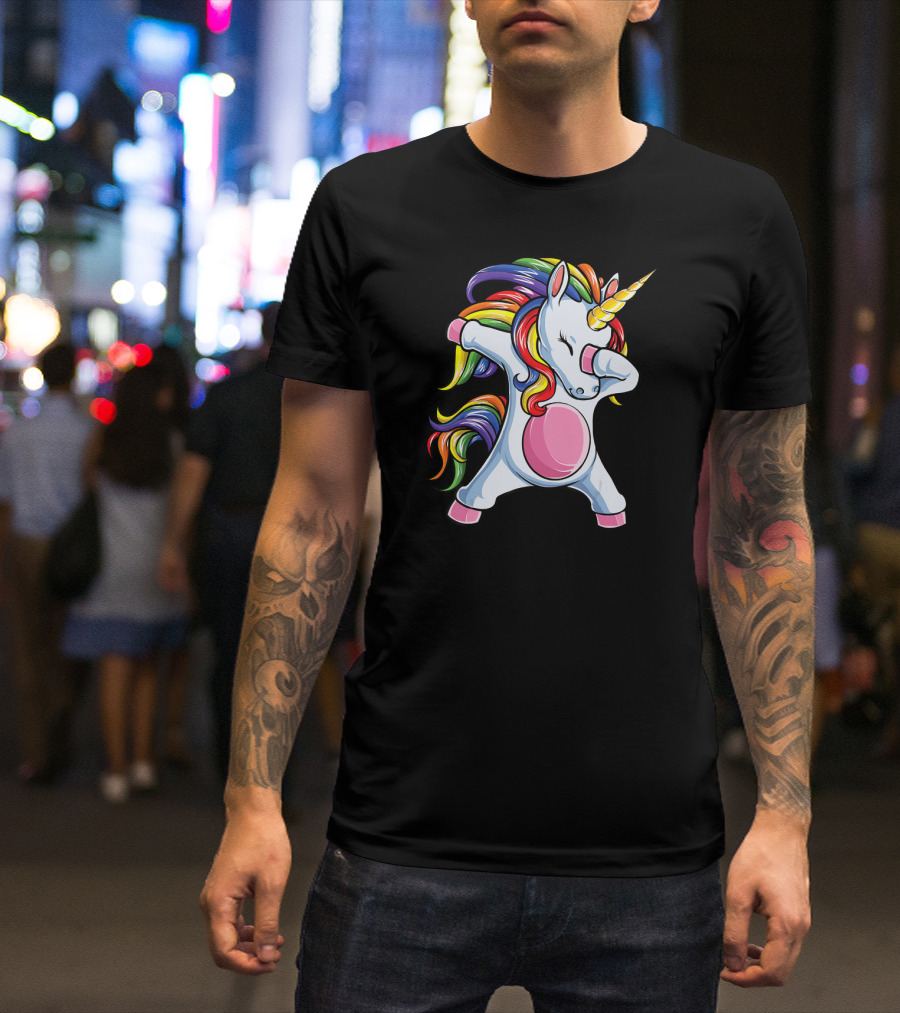Dabbing Unicorn Rainbow Girls Kids Women T-Shirt