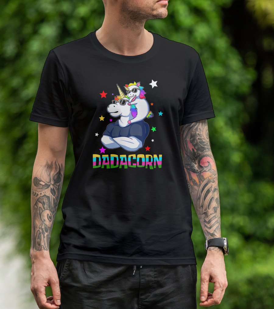 Dadacorn Muscle Unicorn Dad Baby Christmas Papa Stars T-Shirt
