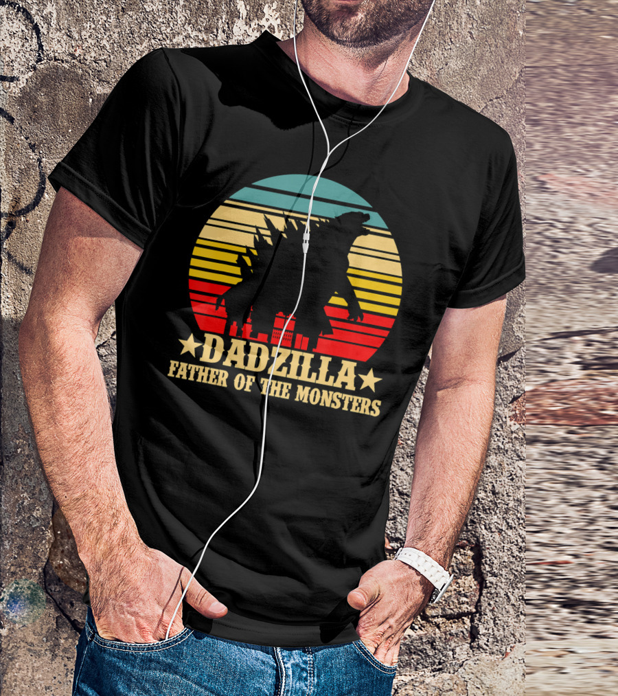 Dadzilla Father Of The Monsters Dinosaur Retro Sunset Monster T-Shirt