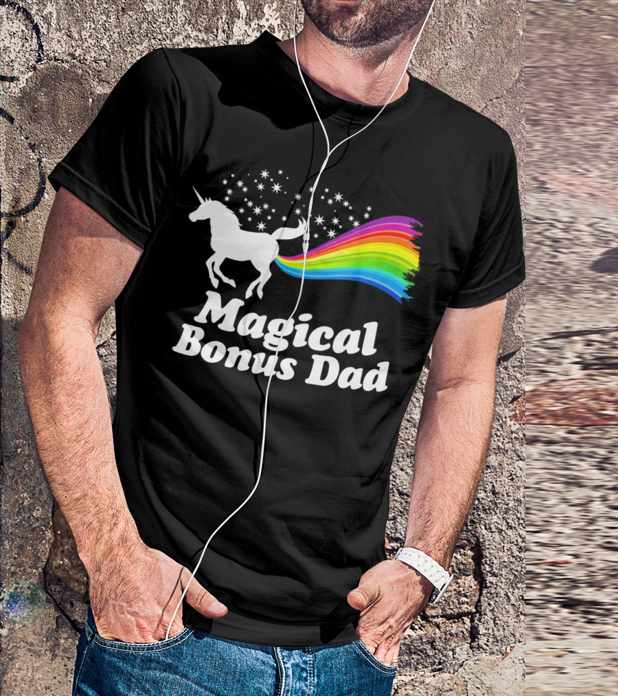Magical Bonus Dad Unicorn With Rainbow And Stars T-Shirt