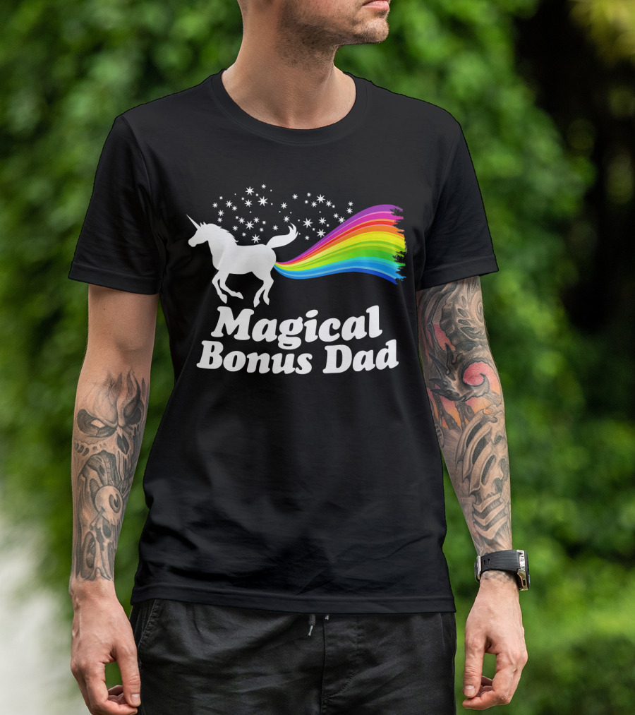 Magical Bonus Dad Unicorn With Rainbow And Stars T-Shirt