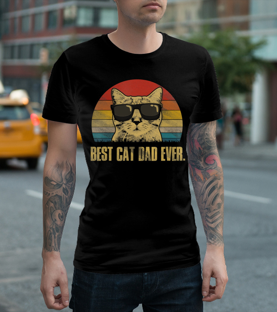Best Cat Dad Ever Funny Cat Dad Father Retro Sunglasses T-Shirt