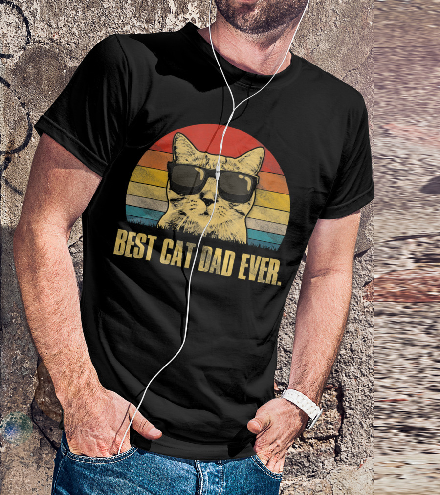 Best Cat Dad Ever Funny Cat Dad Father Retro Sunglasses T-Shirt