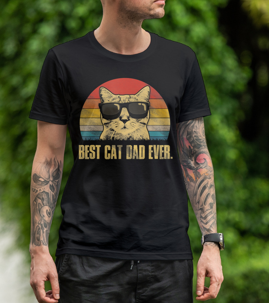 Best Cat Dad Ever Funny Cat Dad Father Retro Sunglasses T-Shirt