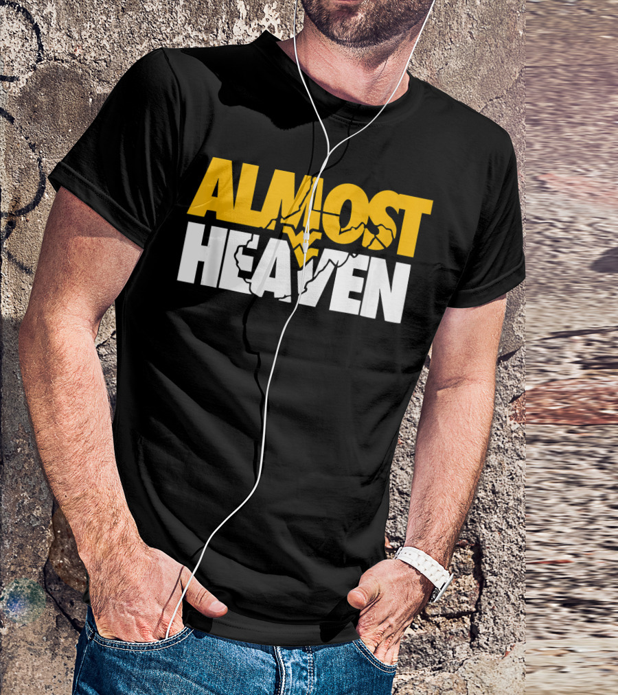 Almost Heaven West Virginia Bold Text With State Silhouette And Mountain Elements T-Shirt