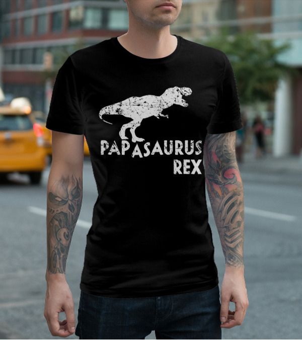 Mens Papasaurus Rex Funny Cute Dinosaur Father's Day T-Rex T-Shirt