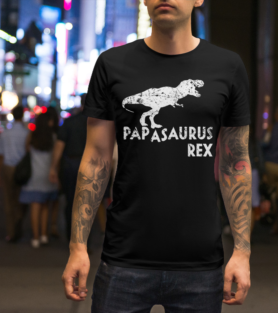 Mens Papasaurus Rex Funny Cute Dinosaur Father's Day T-Rex T-Shirt
