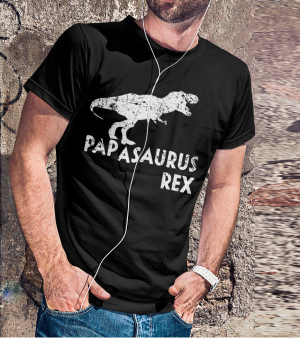 Mens Papasaurus Rex Funny Cute Dinosaur Father's Day T-Rex T-Shirt