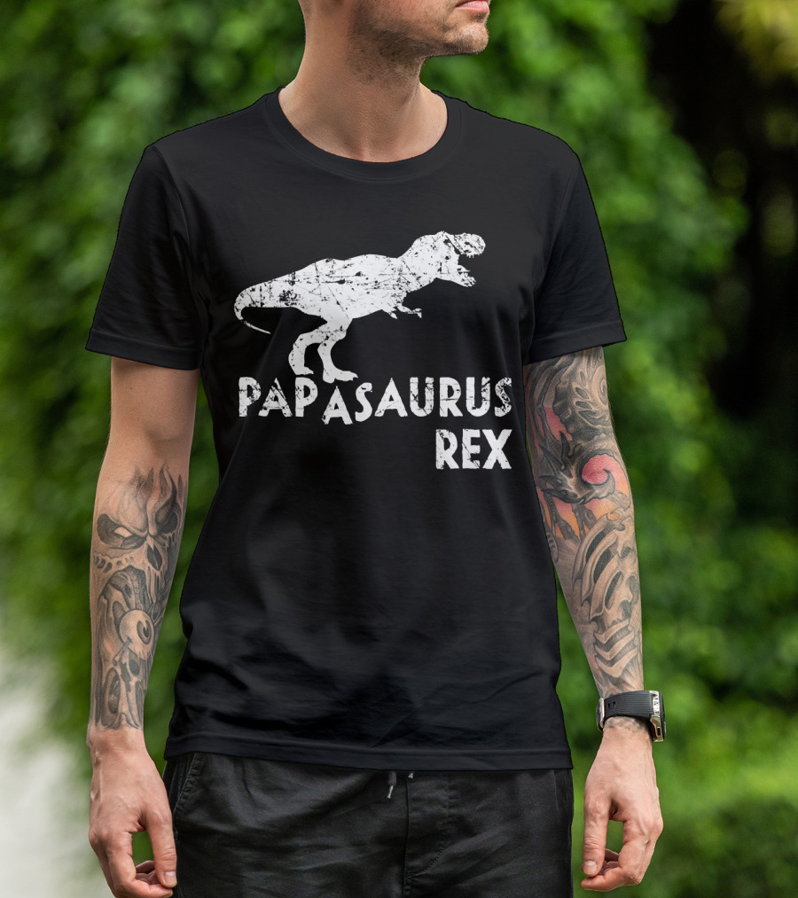 Mens Papasaurus Rex Funny Cute Dinosaur Father's Day T-Rex T-Shirt